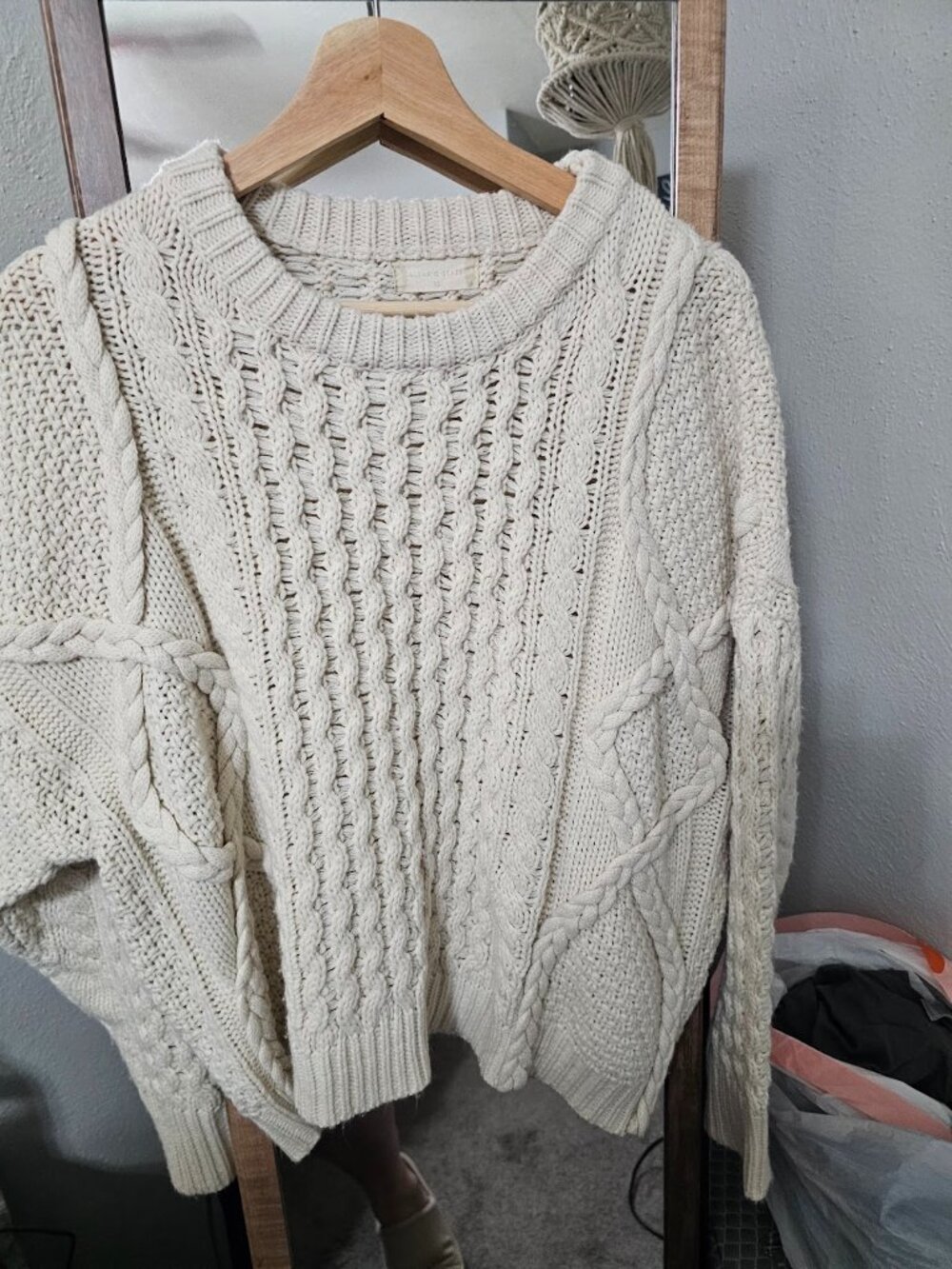 Altar'd State Cream Ivory Chunky Cable Knit Sweater Oversized Cozy Boho